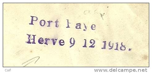 Brief Met Stempel  PORT PAYE / HERVE 9 12 1918   In Violet !!  (noodstempel) - Noodstempels (1919)