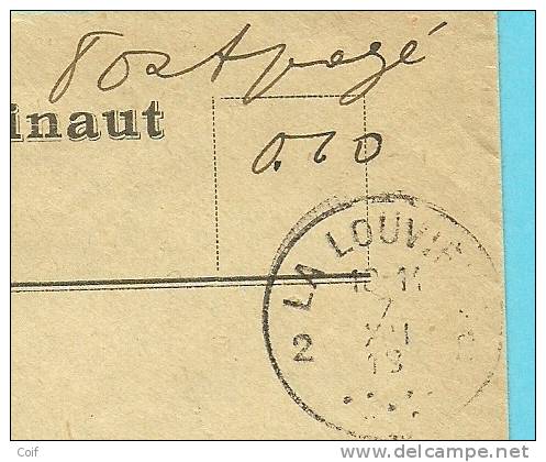 Brief Met Stempel  LA LOUVIERE Met Pen Geschreven  PORT PAYE  (noodstempel) - Fortune Cancels (1919)