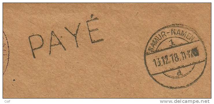 Brief Met Duitse Brugstempel NAMUR-NAMEN 1  Met Stempel PAYE  (noodstempel) - Fortune (1919)