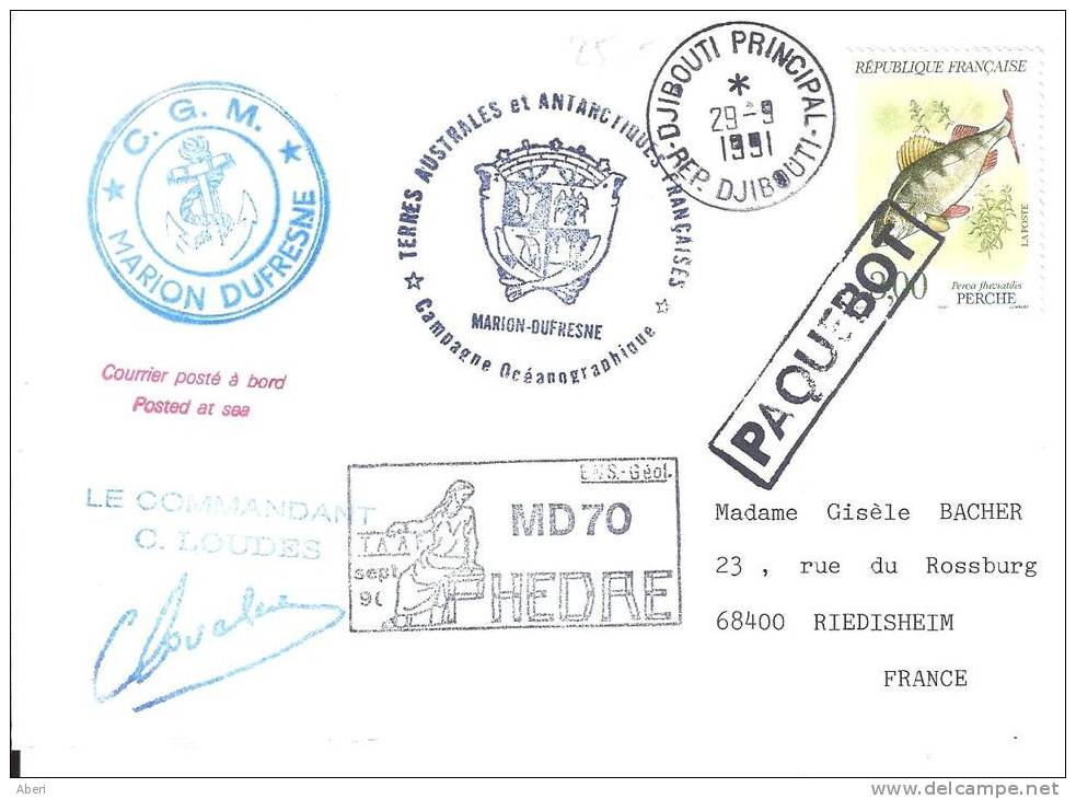 8402  MARION DUFRESNE - MD 70 HEDRE - DJIBOUTI - PAQUEBOT - Cartas & Documentos