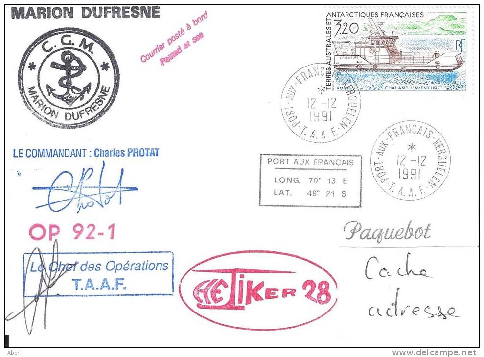 8407     MARION DUFRESNE - OP 92-1 - HELIKER 28 - KERGUELEN - Briefe U. Dokumente