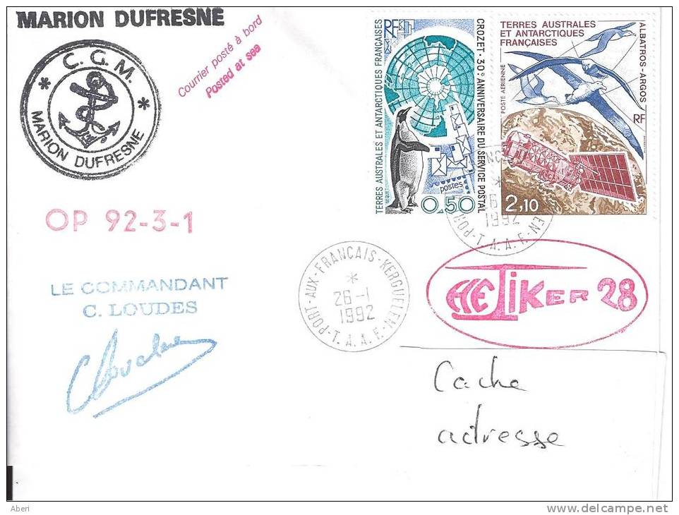 8412  MARION DUFRESNE - OP 92-3-1 - HELIKER 28 - KERGUELEN - Briefe U. Dokumente