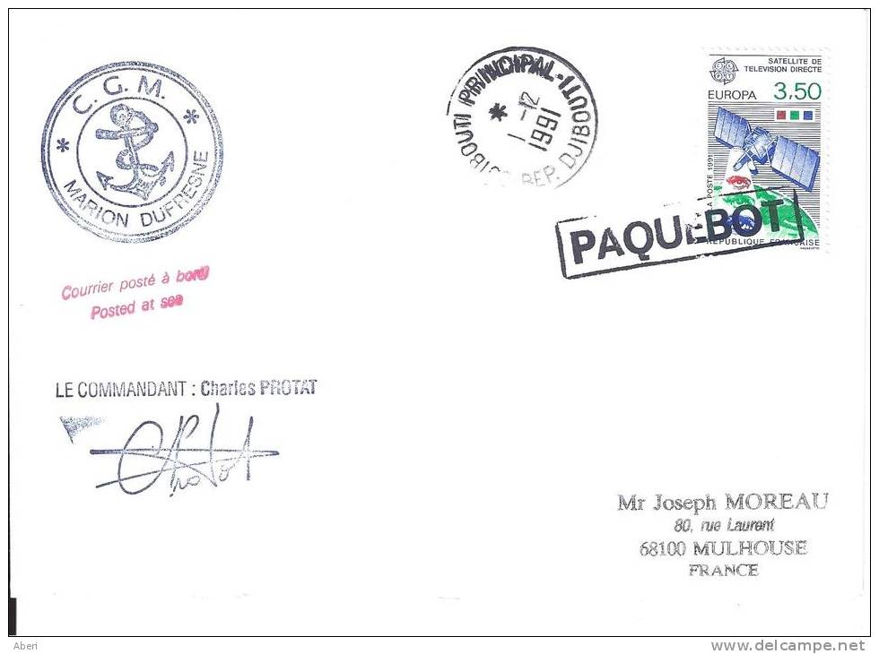 8404  MARION DUFRESNE - DJIBOUTI  PAQUEBOT - Cartas & Documentos