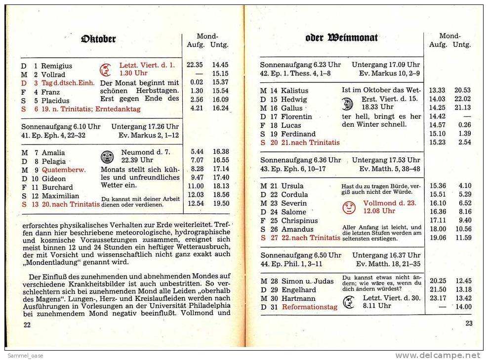 Eutiner Klenner Für Das Jahr Christi 1991 , Kalenderdarium Mit Mondauf- Und Untergangszeiten , Mondphasen - Calendars