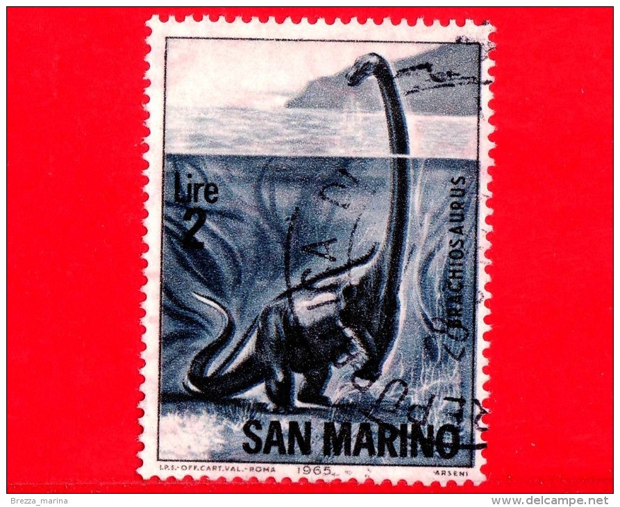 SAN MARINO - 1965 - Usato  - Animali Preistorici - Animals - 2 L. • Brachiosauro - Oblitérés