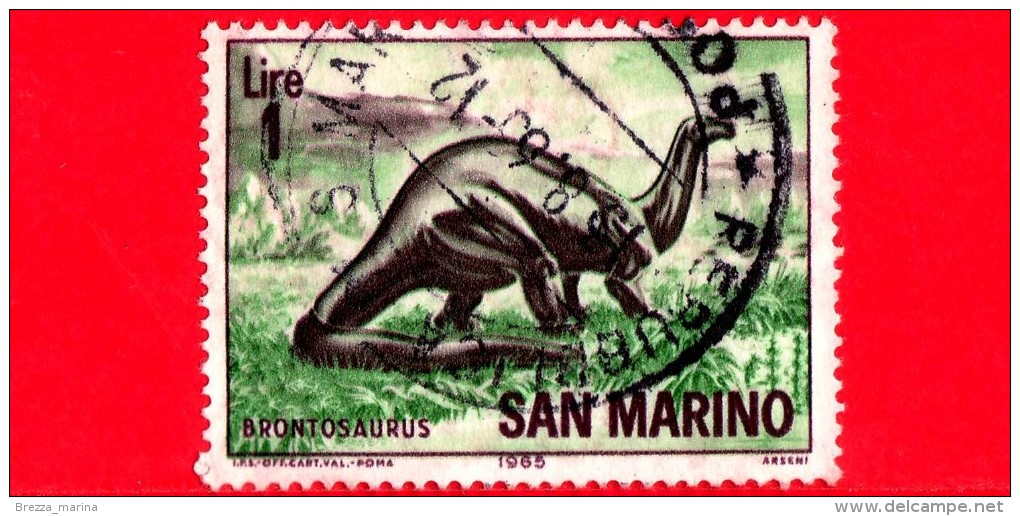 SAN MARINO - 1965 - Usato  - Animali Preistorici - Animals - 1 L. • Brontosauro - Used Stamps