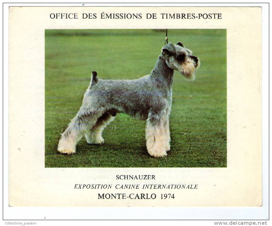 Publicité 4 Volets , Office Des émissions De Timbres-poste , Chien , Monte- Carlo , 1974 , Schnauzer , 2 Scans - Exlibris