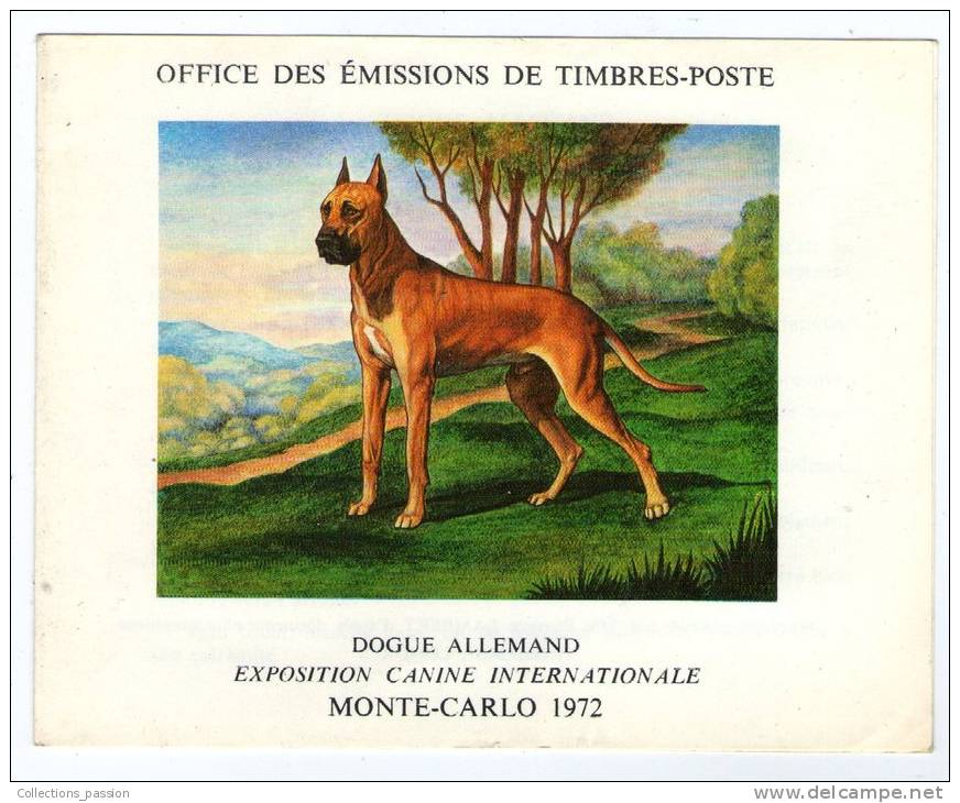 Publicité 4 Volets , Office Des émissions De Timbres-poste , Monte- Carlo , 1972 , Dogue Allemand , 2 Scans - Ex-Libris