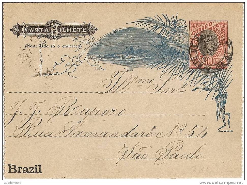 Brésil.Bel Entier Postal.1895.Carta Bilhete. - Entiers Postaux