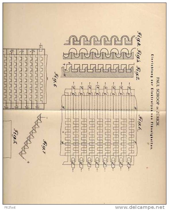 Original Patentschrift - P. Schoop In Zürich , 1899 , Elektrolyse Von Flüssigkeiten  !!! - Historische Dokumente