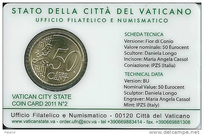 Vatican 50 Cent. Coincard 2011 - Vaticaanstad