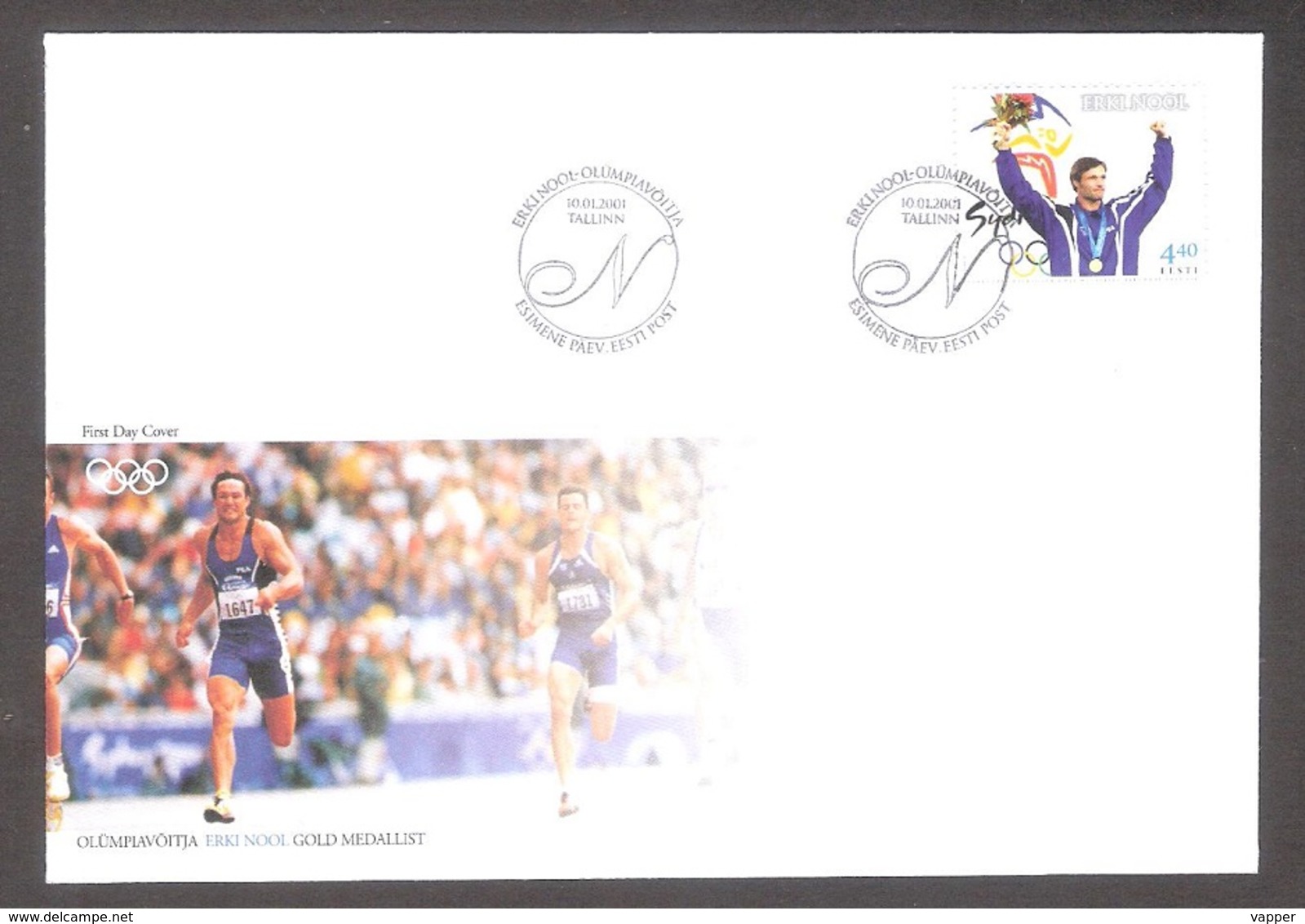 Olympic Estonia 2001 Stamp FDC Olympic Champion Erki Nool, Sydney 2000. Mi 390 - Verano 2000: Sydney