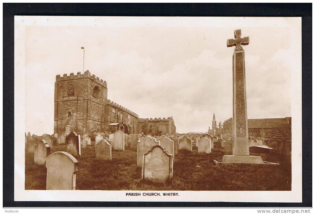 RB 873 - Early Real Photo Postcard - Parish Church &amp; Cross Whitby Yorkshire - Whitby