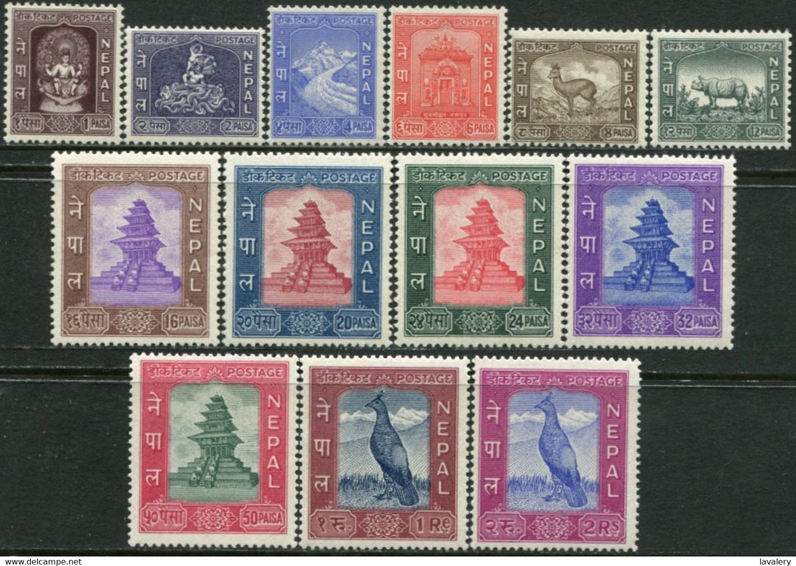 NEPAL 1959 Definitives Temples Bird Birds Rhino Animals Fauna MNH - Andere & Zonder Classificatie