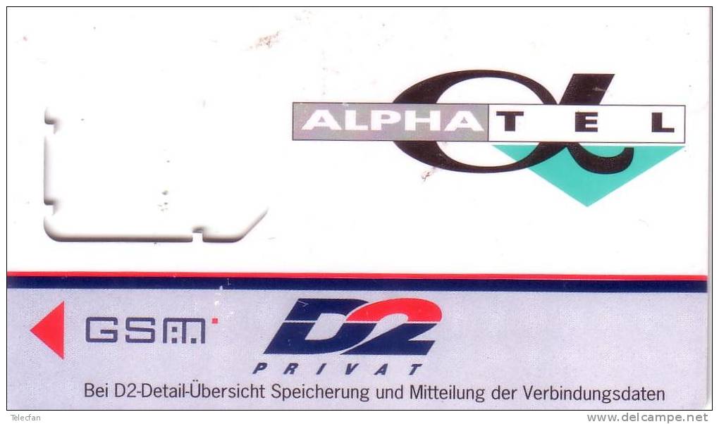 ALLEMAGNE GERMANY CARTE GSM ALPHATEL PRIVATE D2  WITHOUT CHIP SANS PUCE - GSM, Voorafbetaald & Herlaadbare Kaarten