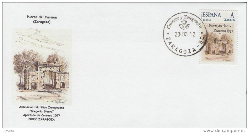 SPAIN. COVER CARMEN DOOR. ZARAGOZA. "TU SELLO". CUSTOM STAMP - Storia Postale