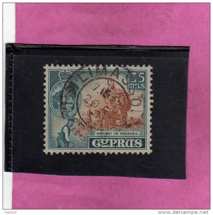 CYPRUS - CIPRUS - CIPRO GREAT BRITAIN 1955 QUEEN ELISABETH II HARVEST MESAORIA - REGINA ELISABETTA VENDEMMIA USED - Chypre (...-1960)