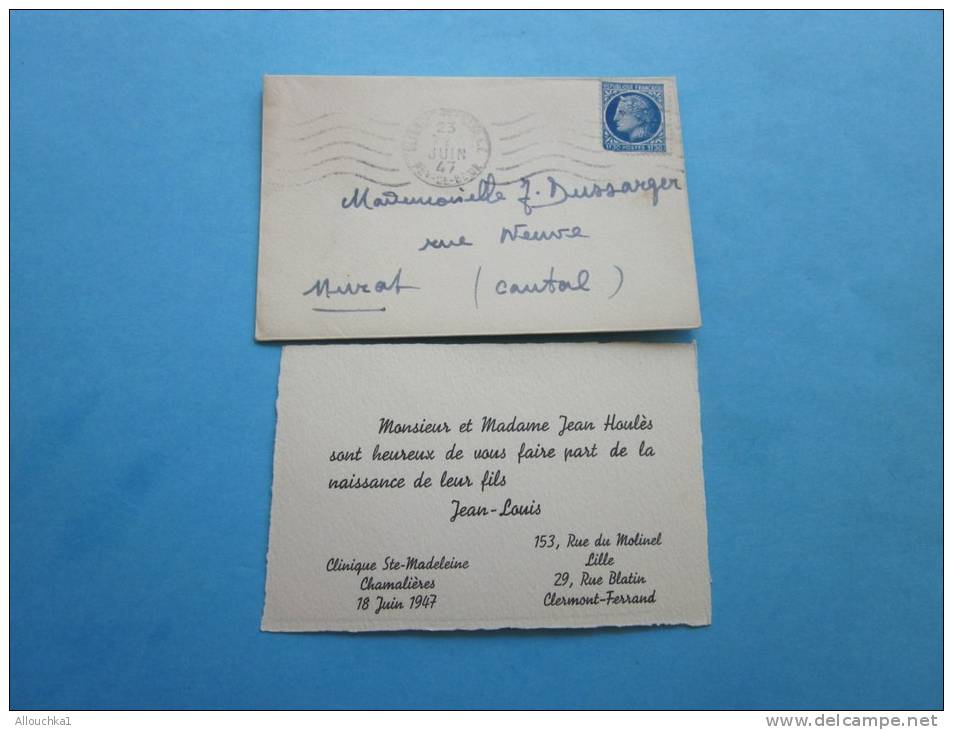 23-6-1947 Lettre Mignonnette + Faire Part De Naissance Chamalières, Lille, Clermont-Ferrand Cachet à Date OMEC LILLE 59 - 1921-1960: Moderne