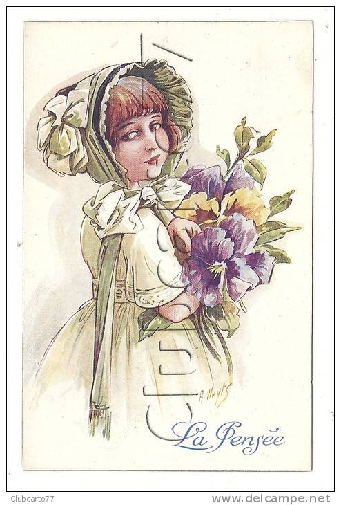 A. Wuyts (Illustrateur) : La Pensée GP De Petite Fille Tenant Un Bouquet De Pensées En 1910 (animée). - Wuyts