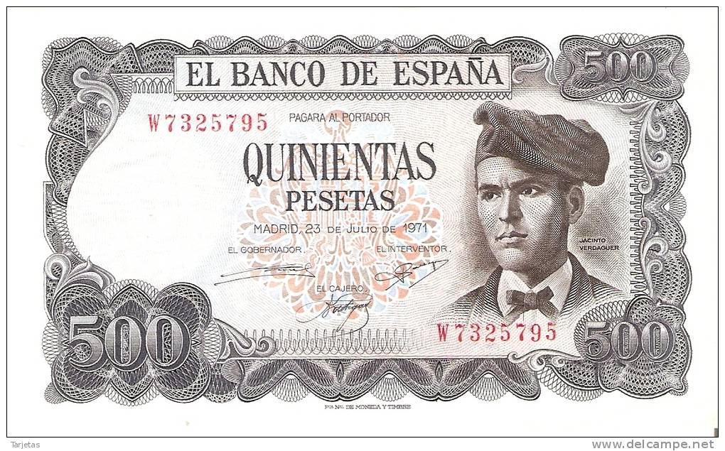 BILLETE DE ESPAÑA DE 500 PTAS DEL 23/07/1971 SERIE W  SIN CIRCULAR-PLANCHA - 500 Pesetas