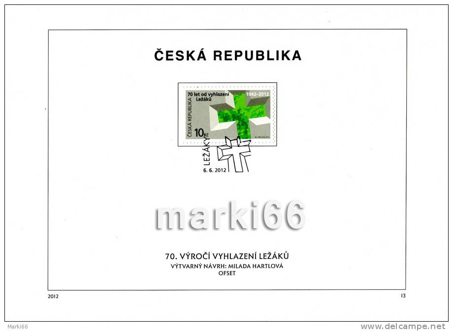 Czech Republic - 2012 - 70th Anniversary Of The Lezky Massacre - FDS (first Day Sheet) - Lettres & Documents