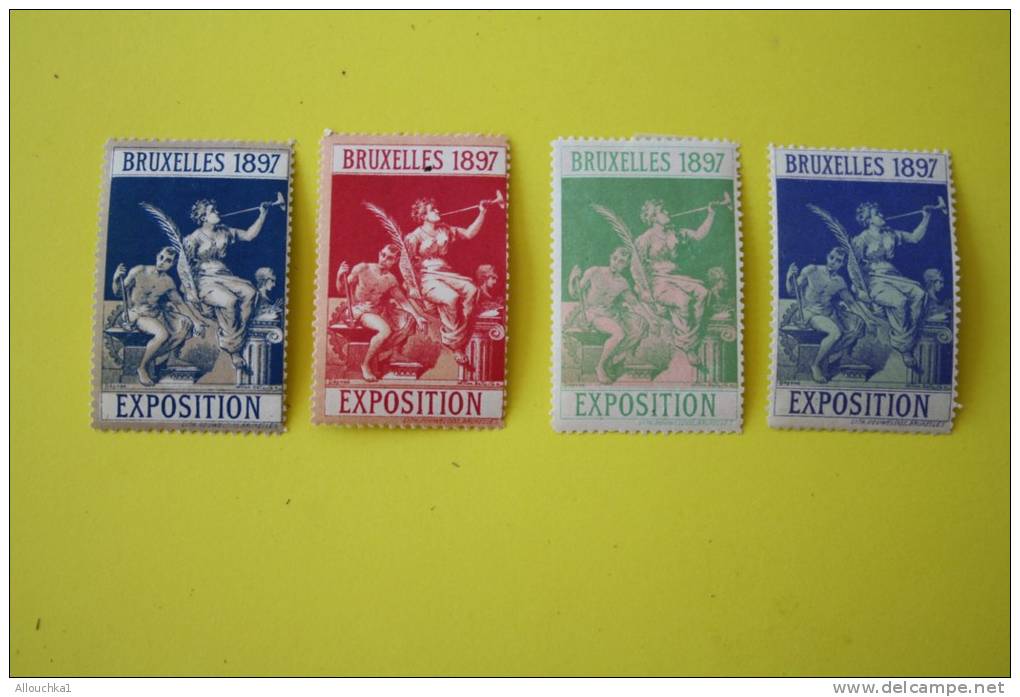 RARE 4 (quatre)Vignettes*de Belgique:Bruxelles 1897 Exposition De 1897 Séries De Différentes Couleurs:érinophilie:Labels - Erinnophilie [E]