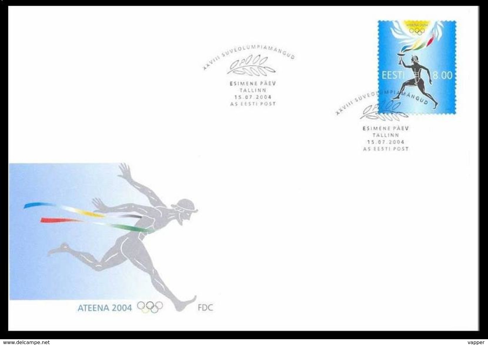 Olympic Estonia 2004 Stamp FDC Summer Olympic Games. Athens 2004. Mi 493 - Summer 2004: Athens