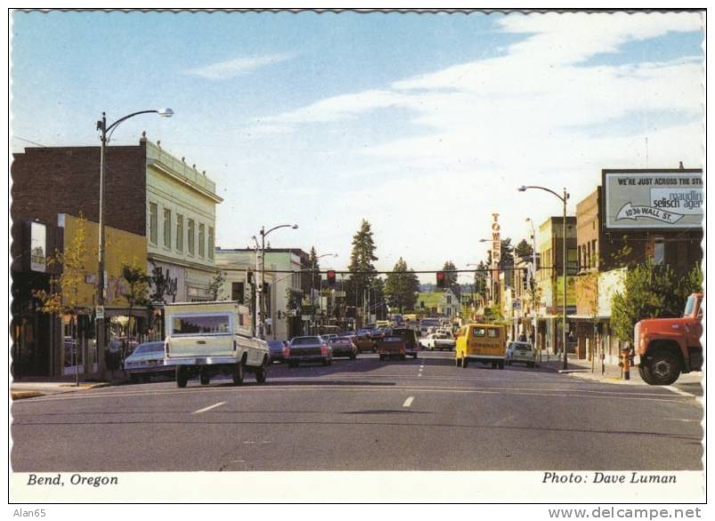 Bend OR Oregon, Street Scene, Auto, Business Shops Stores, C1970s Vintage Postcard - Other & Unclassified