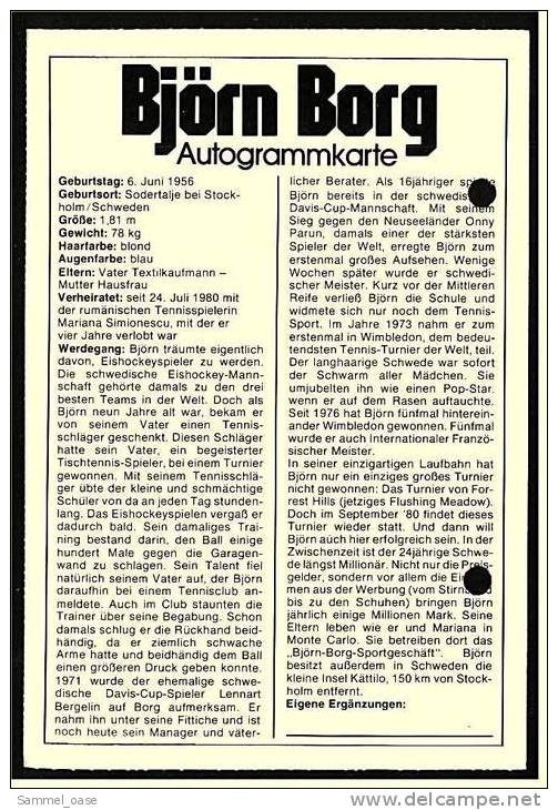 Alte Repro Autogrammkarte  -  Björn Borg  -  Ca. 1982 - Autogramme