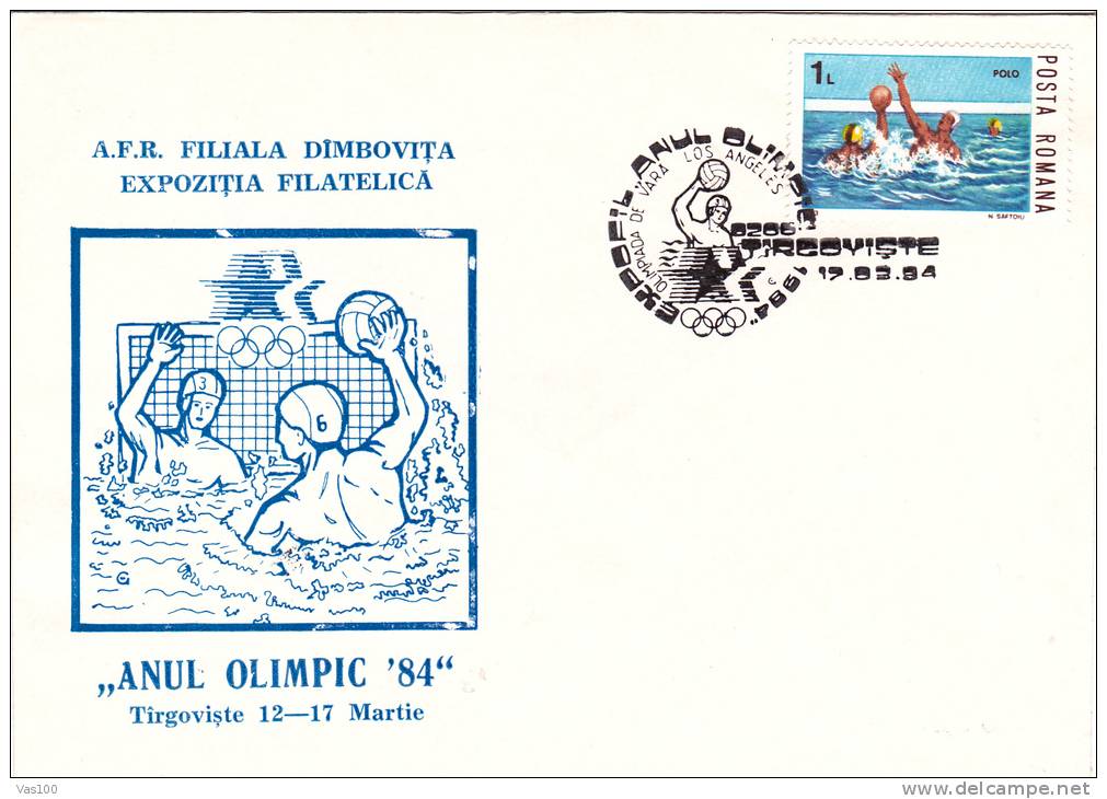 WATER POLO, LOS ANGELES OLYMPICS, 1984, SPECIAL COVER, OBLITERATION CONCORDANTE, ROMANIA - Water Polo