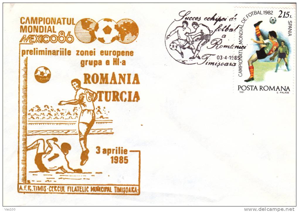 WORLD CHAMPIONSHIP FOOTBALL MEXIC, 1986, SPECIAL COVER, OBLITERATION CONCORDANTE, ROMANIA - 1986 – México