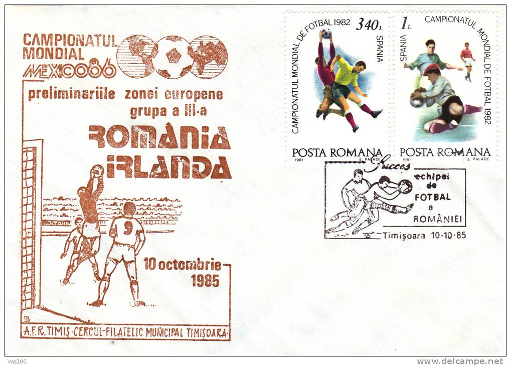 WORLD CHAMPIONSHIP FOOTBALL MEXIC, 1986, SPECIAL COVER, OBLITERATION CONCORDANTE, ROMANIA - 1986 – Mexique