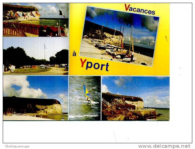 76 YPORT 6 VUES / 1 CARTE CAMPING BATEAUX VOILIERS PLANCHE A VOILE - Yport