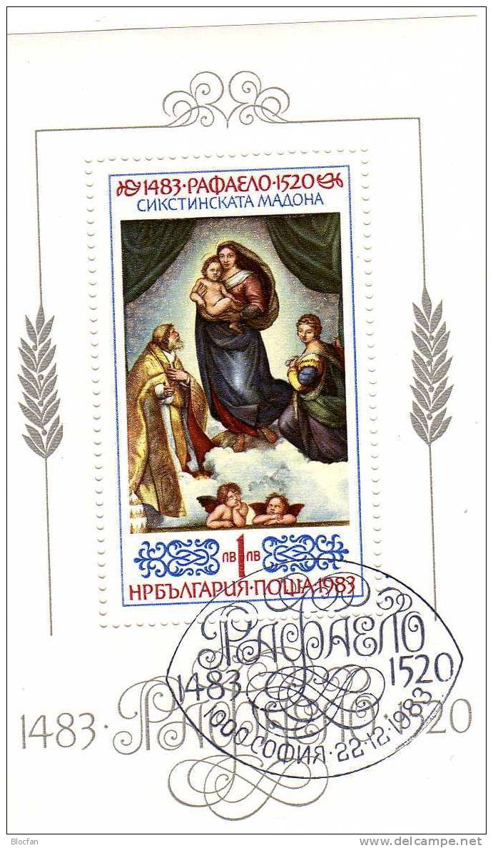 500.Geburtstag Maler Raffael Bulgarien 3225 Plus Block 138 O 4€ Gemälde Madonna Bf Painting Bloc Art Sheet Of Bulgaria - Paintings