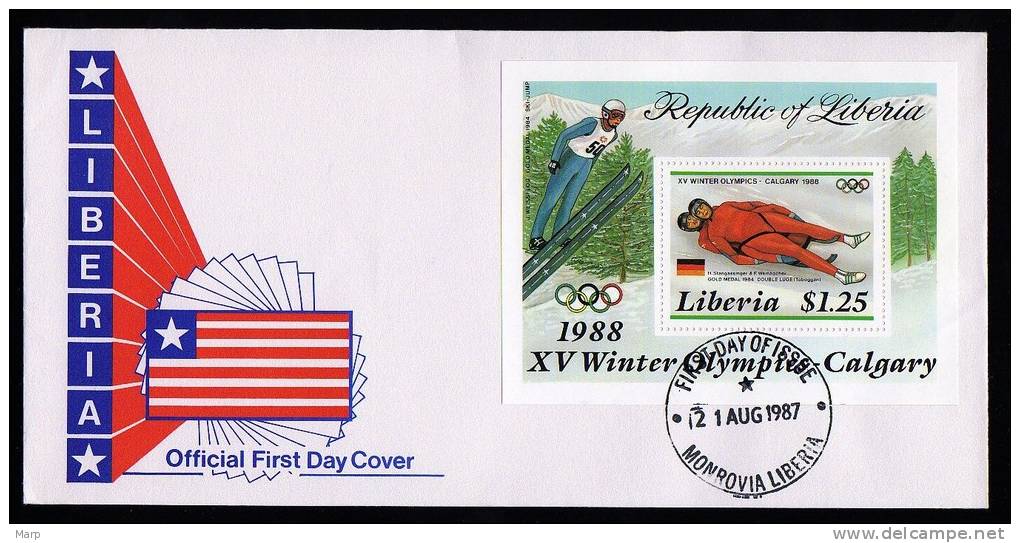 Liberia Fdc S/Sheet Olympics 1988 Calgary.. - Hiver 1988: Calgary