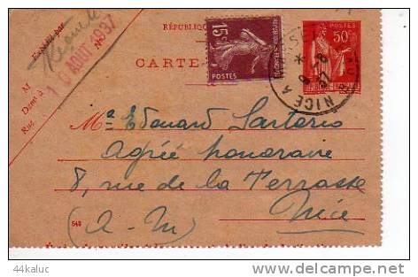 Carte Lettre (fragment) Cachet De Nice à Marseile 1937 - Cartoline-lettere