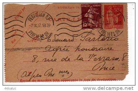 Carte Lettre (fragment) Cachet De Perpignan 7/09/1937 à Destination De Nice - Cartoline-lettere