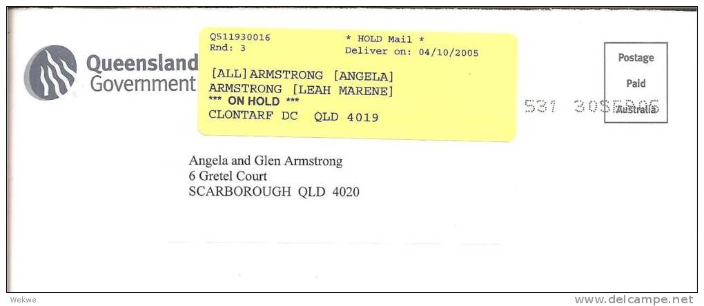 Bi338 / Postage Paid Queensland Government (Nachsendung) - Briefe U. Dokumente