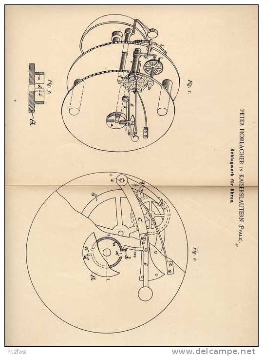 Original Patentschrift - P. Horlacher In Kaiserslautern , 1889 , Schlagwerk Für Uhren !!! - Other & Unclassified