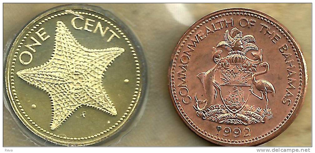 BAHAMAS 1 CENT STAR FISH FRONT EMBLEM BACK 1974 APROOF READ DESCRIPTION CAREFULLY !! - Bahamas