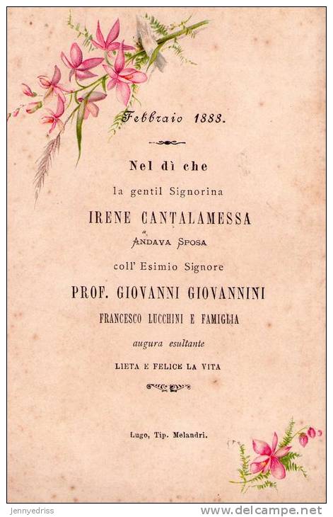 Matrimonio  1888  , LUGO , Ravenna  Tip. Melandri - Annunci Di Nozze