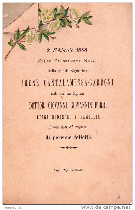 Matrimonio  1888  , LUGO , Ravenna  Tip. Melandri - Annunci Di Nozze