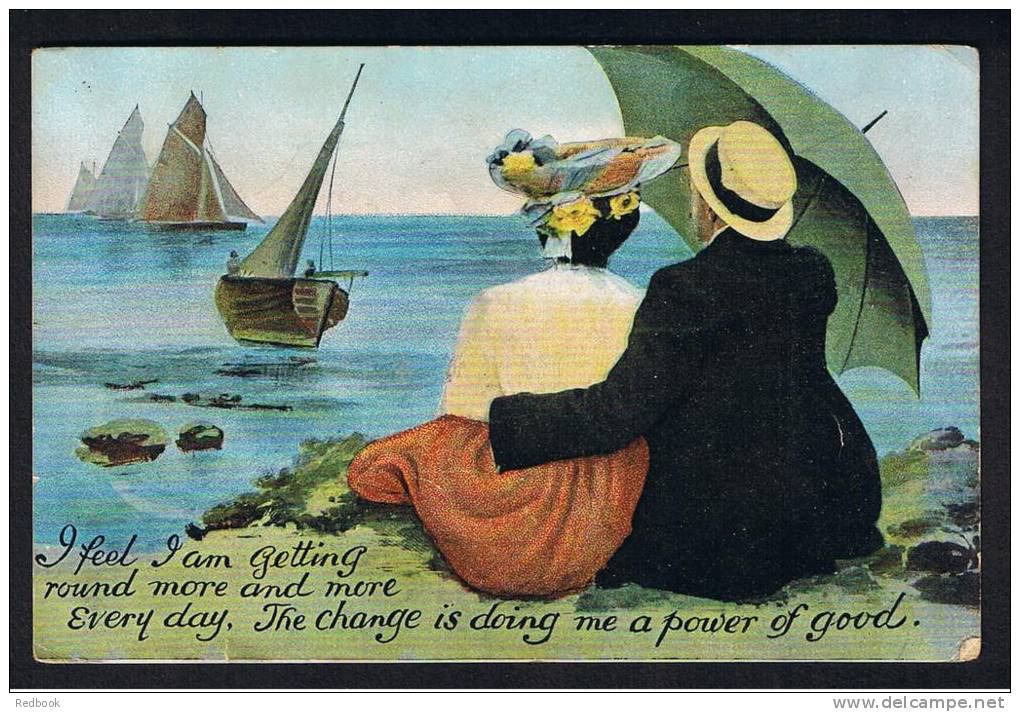 RB 874 - 1909 Comic Postcard - Couple On Beach Watching Boats - Sexual Inuendo - Fumetti