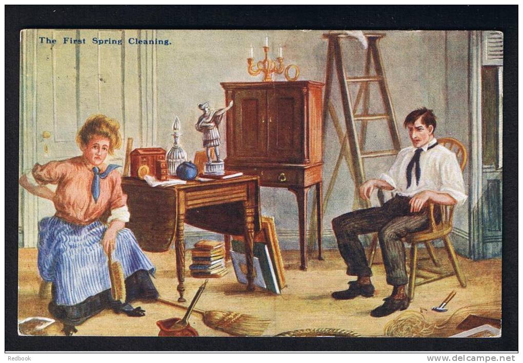 RB 874 - 1907 Comic Postcard - "The First Spring Cleaning" - Fumetti