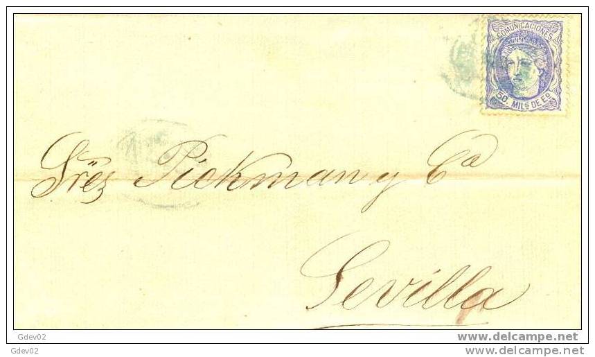 ESCA107-1956-V45.Spain.Espagne.CARTA DE FERROL A SEVILLA .1882.(Ed107) Matasellos  Verde - Storia Postale