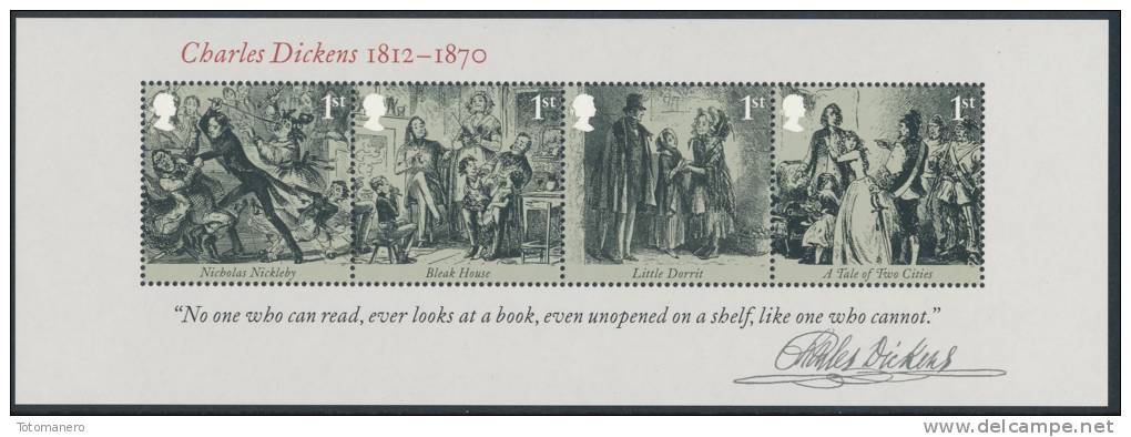 GREAT BRITAIN 2012, Charles Dickens 1812-1870, Set Of 6v & Mini Sheet** - Unused Stamps