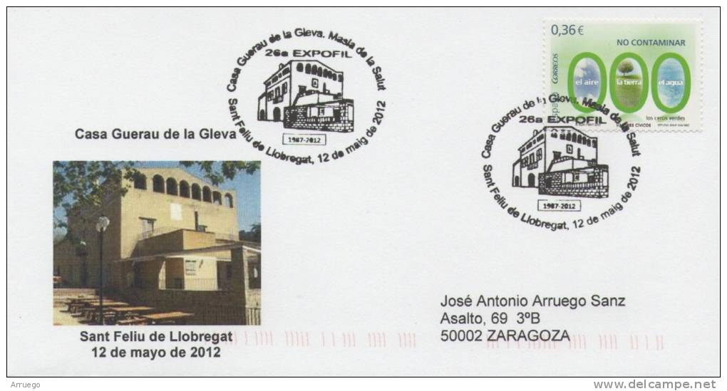 SPAIN. POSTMARK CASA GUERAU DE LA GLEVA. SANT FELIU DE LLOBREGAT. 2012 - Lettres & Documents