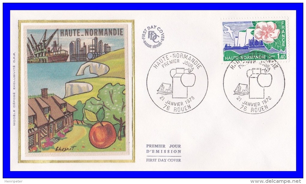 1992 (Yvert) Sur Enveloppe Premier Jour Illustrée Sur Soie - Régions. Haute-Normandie - France 1978 - 1970-1979