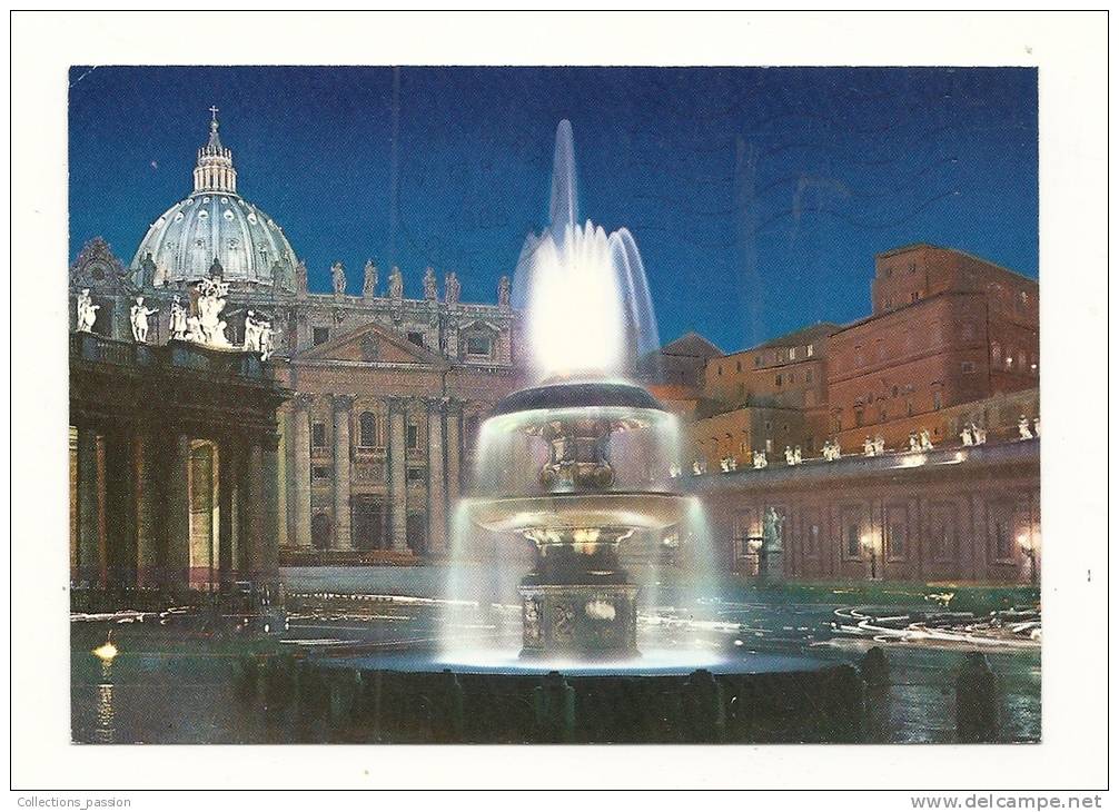 Cp, Italie, Vatican, Place St-Pierre, La Nuit, Voyagée - Vatikanstadt