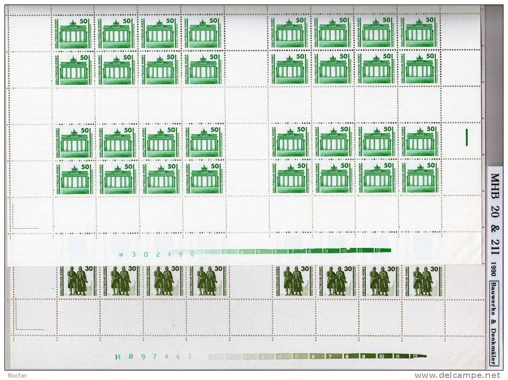 Goethe Denkmal Weimar 1990 DDR 3344/52 Plus MHB 20/21 ** 146€ Brandenburger Tor Berlin Für Markenheft Sheets GDR Germany - Se-Tenant